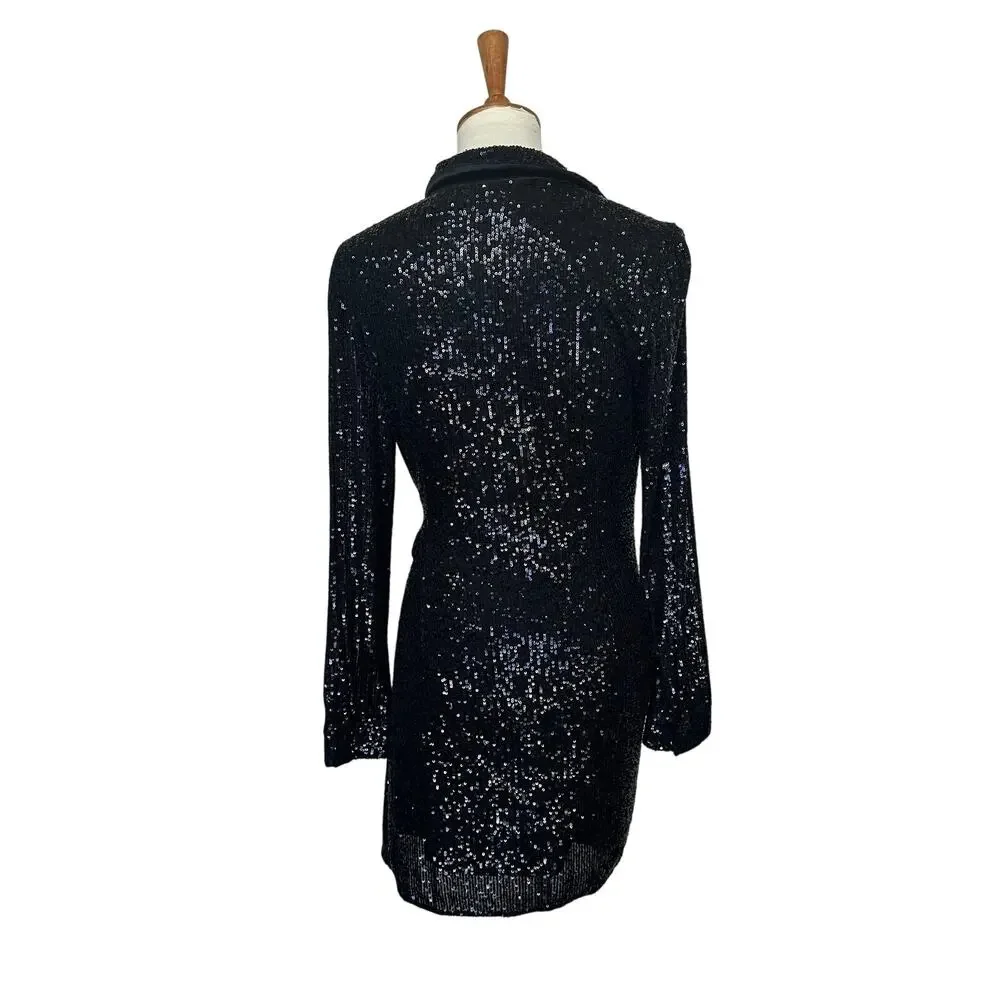Parker Black Sequins Mini Dress SMALL Cocktail Party Shirt Designer Ruched $348 - Picture 8 of 10